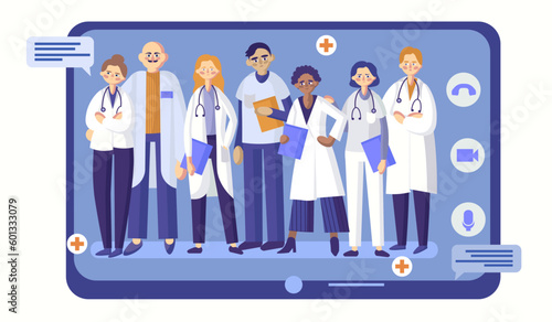 Team of doctors holding online meeting in real time