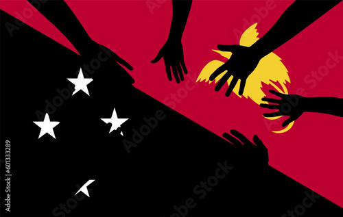 Group of Papua New Guinea people gathering hands vector silhouette, unity or support idea