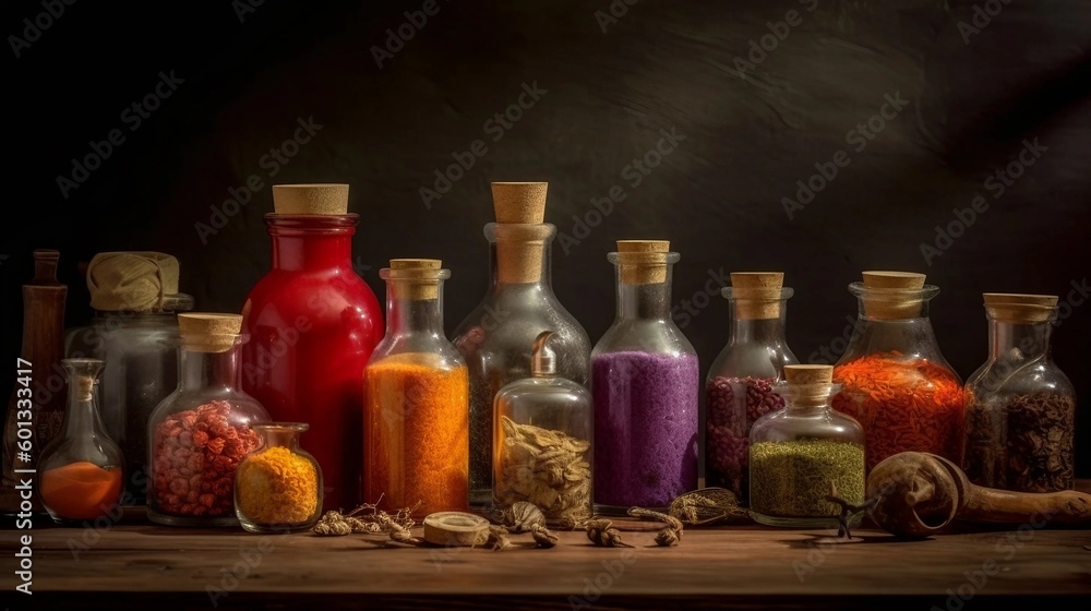 still life with bottles and glasses with spices
still life with bottles and glasses with spices