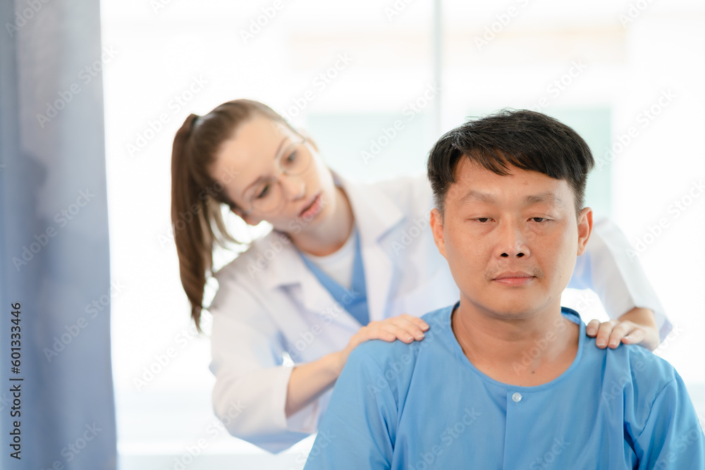 Patient at the physiotherapy doing physical exercises with docter therapist. Patient at the physiotherapy doing physical exercises with docter therapist.