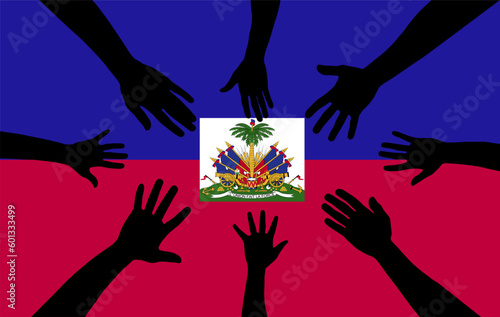Group of Haiti people gathering hands vector silhouette, unity or support idea