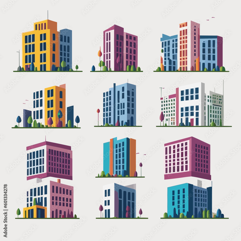 Set of colorful skyscrapers vector isolated