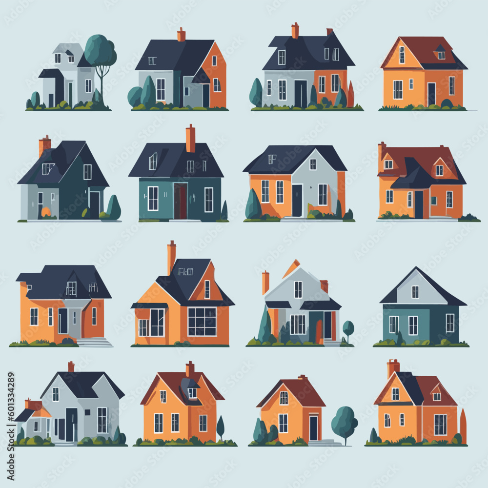 Set of colorful houses vector isolated