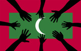 Group of Maldives people gathering hands vector silhouette, unity or support idea