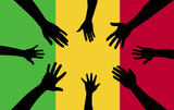 Group of Mali people gathering hands vector silhouette, unity or support idea