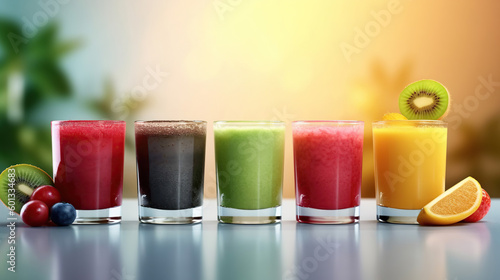 The set of colorful smoothies with exotic fruits, generative ai