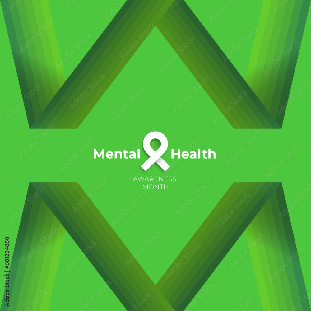 Mental Health Awareness Month social media banner with green ribbon ...