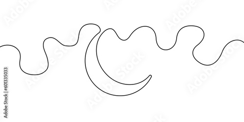Crescent moon vector illustration. Continuous line hand drawn vector illustration. Ramadan symbol