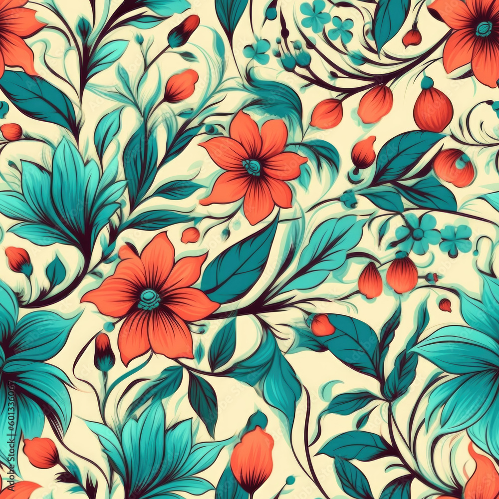 Beautiful Floral Seamless Texture Wallpaper Generative AI