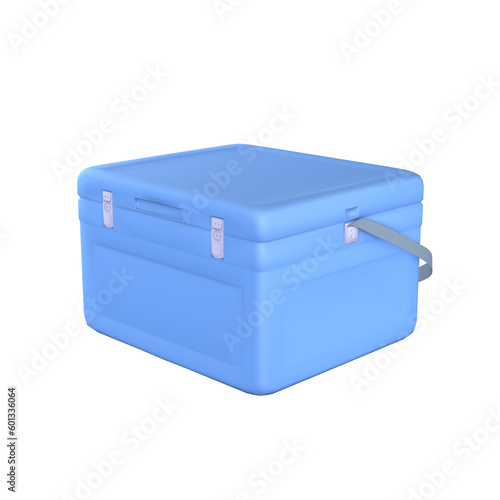 cooler box or blue box gray lock and shoulder strap  or blue plastic box on tranparent background - 3d rendering 3d illustration and element  NO AI
