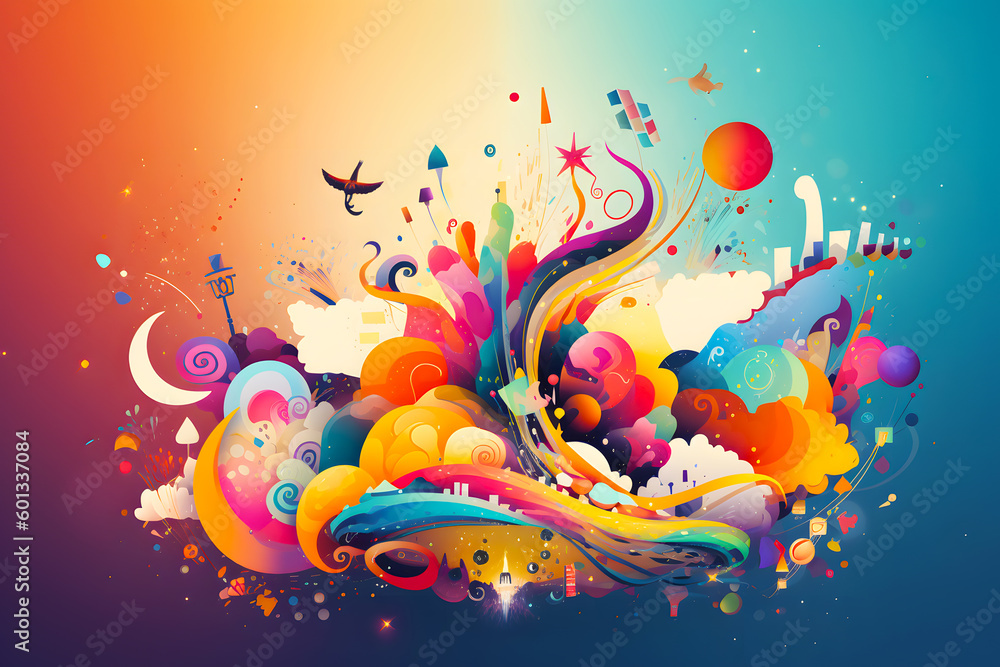 Colorful abstract background with bird flying over the top of the image. Generative AI.