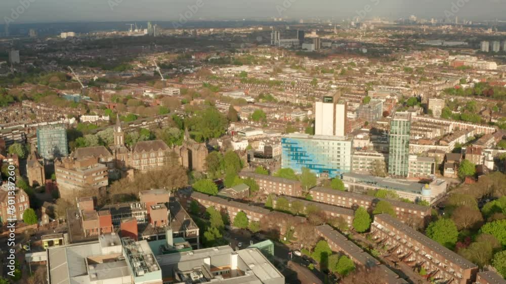 Aerial shot towards Archway roundabout north London Aerial shot towards Archway roundabout north London