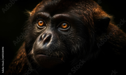 close up photo of howler monkey on black background. Generative AI photo