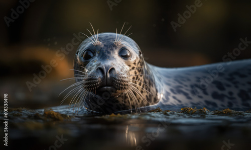 photo of harbour seal in its natural habitat. Generative AI
