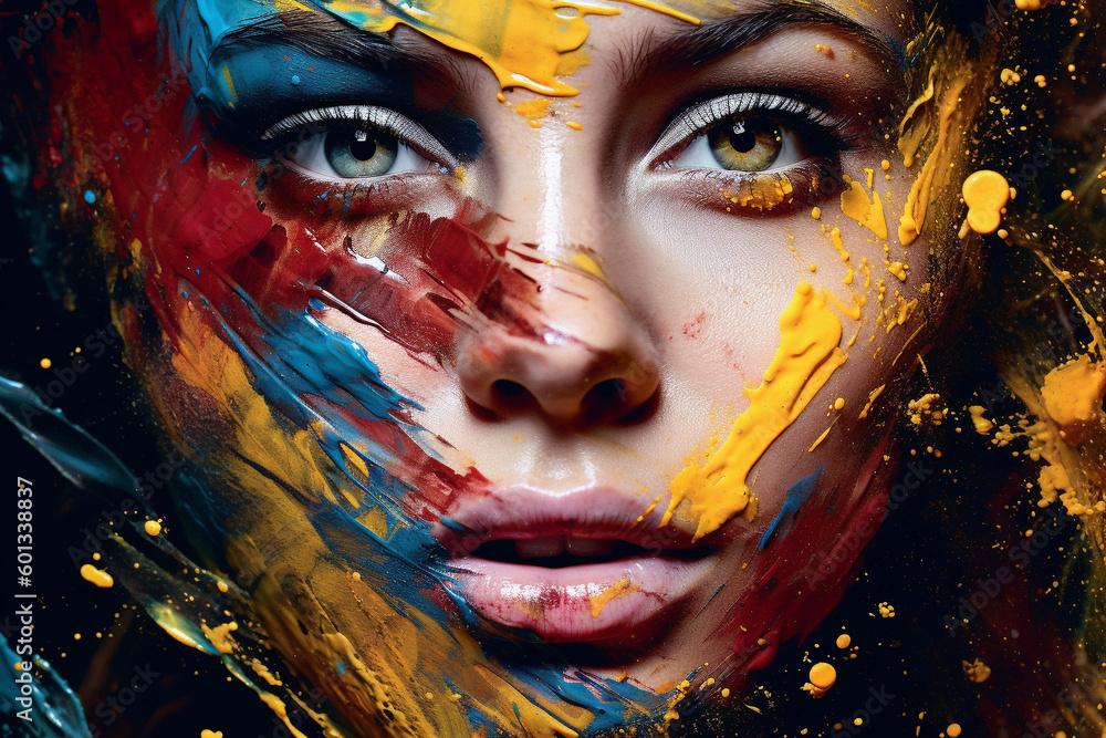 Beautiful woman's face made of oil paint, showcasing a unique and artistic creative approach to beauty. Ai generated