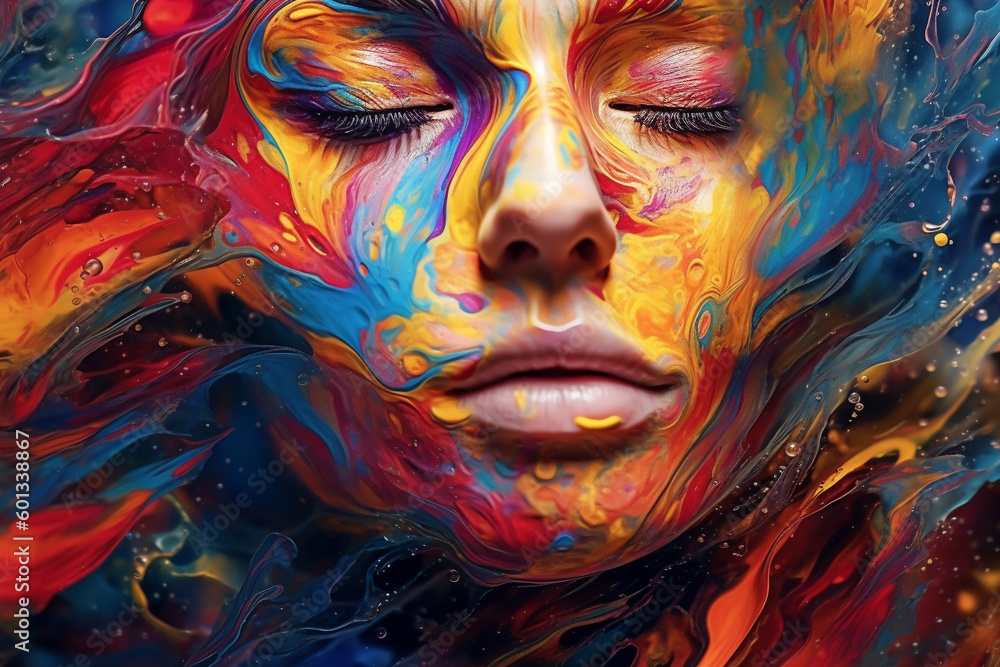 Beautiful woman's face made of oil paint, showcasing a unique and artistic creative approach to beauty. Ai generated