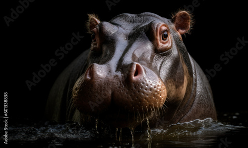 photo of hippopotamus on black background. Generative AI