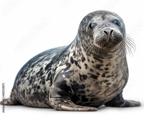photo of hooded seal isolated on white background. Generative AI © Bartek