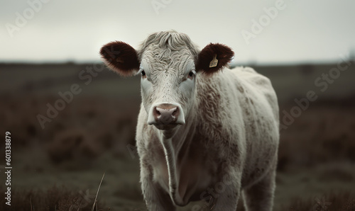 photo of Hereford cow in its natural habitat. Generative AI