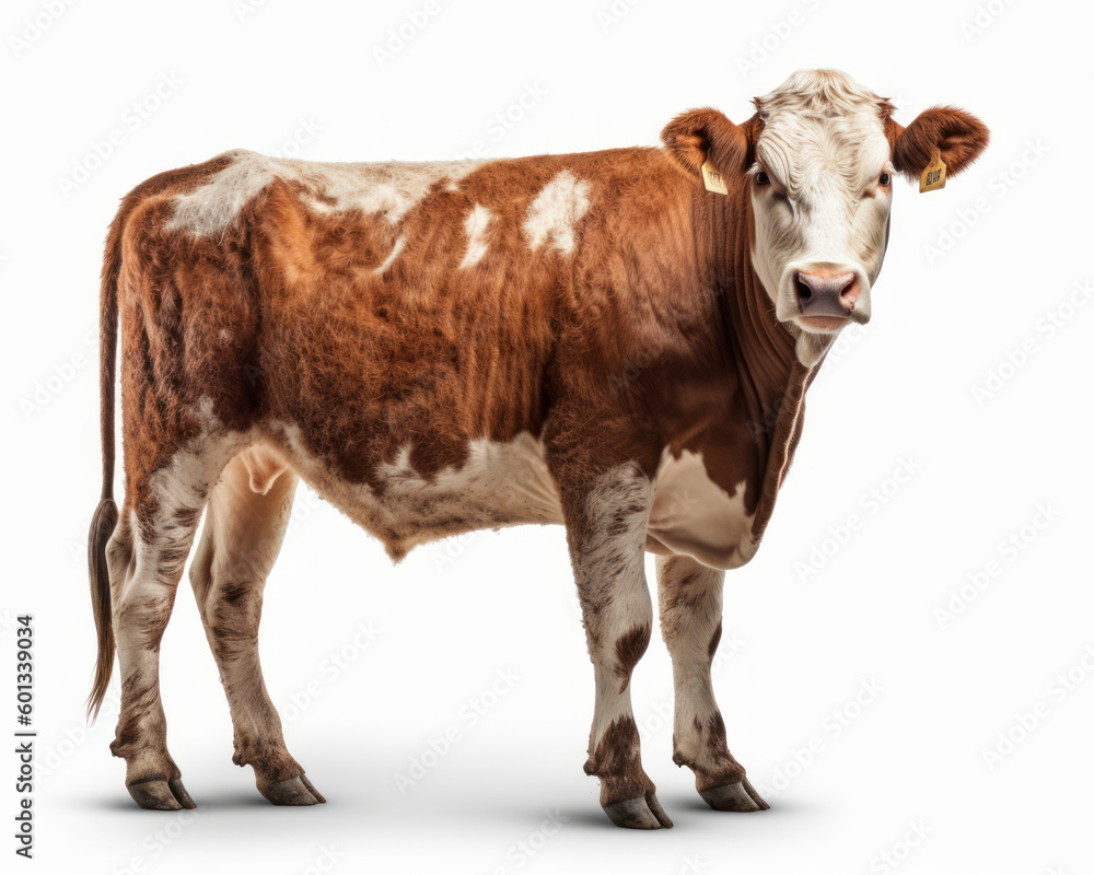 photo of Hereford cow isolated on white background. Generative AI