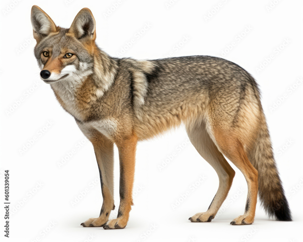 photo of jackal isolated on white background. Generative AI photo of jackal isolated on white background. Generative AI
