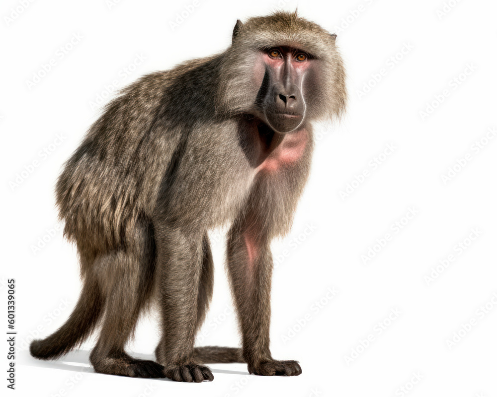 Fototapeta premium photo of hamadryas (sacred baboon) isolated on white background. Generative AI