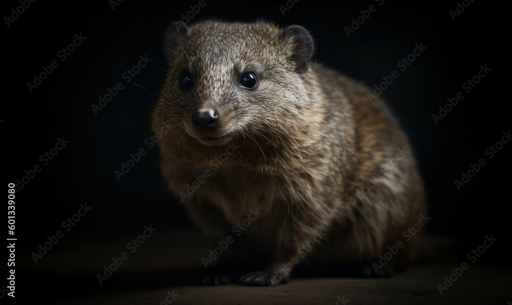 Fototapeta premium photo of hyrax on black background. Generative AI