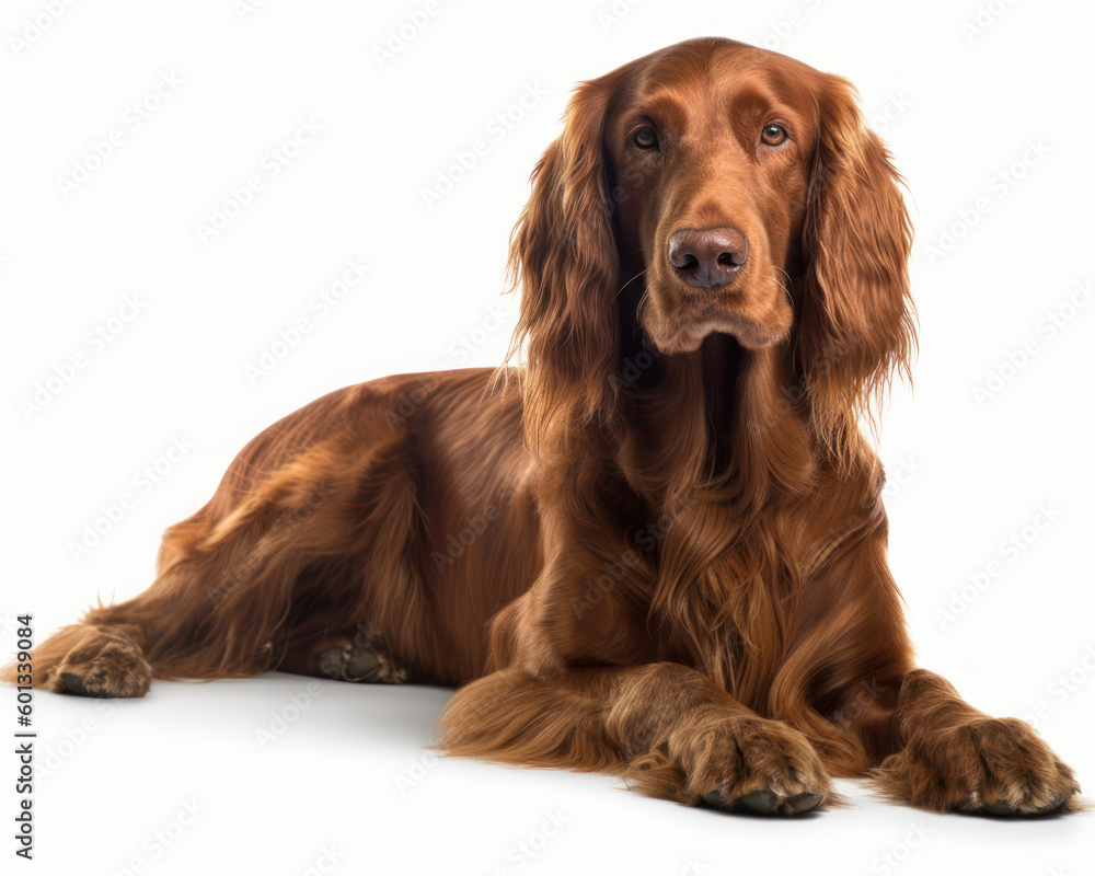 photo of Irish setter isolated on white background. Generative AI