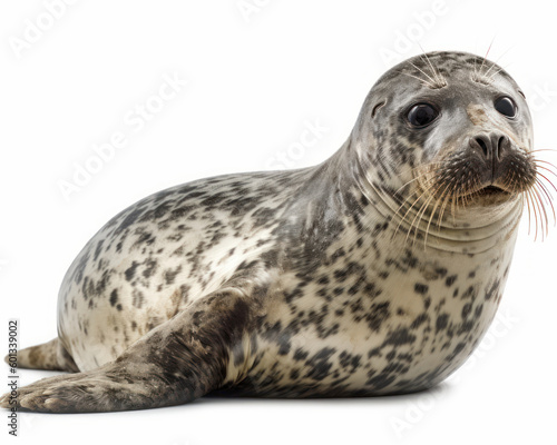 photo of harbour seal isolated on white background. Generative AI