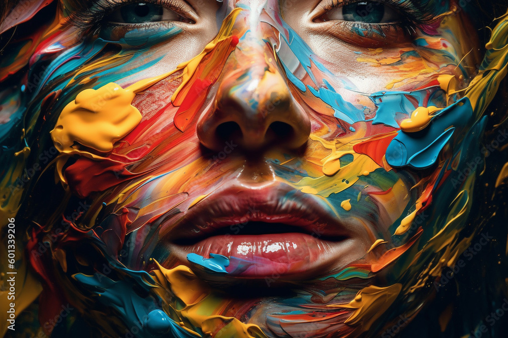 Beautiful woman's face made of oil paint, showcasing a unique and artistic creative approach to beauty. Ai generated