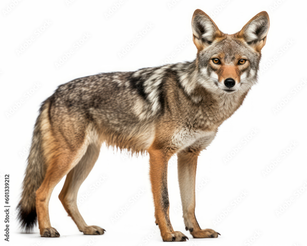 photo of jackal isolated on white background. Generative AI photo of jackal isolated on white background. Generative AI