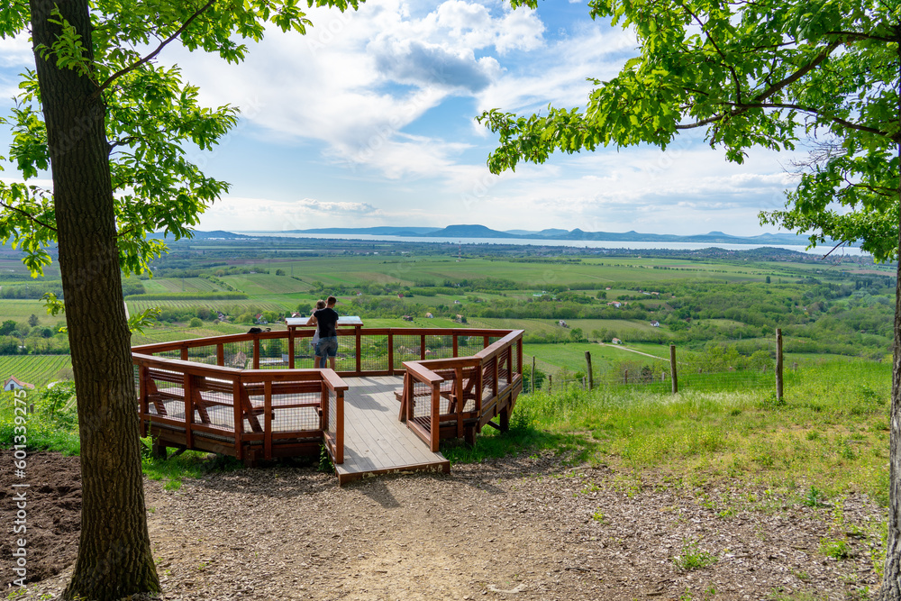 observation view point in Balatonlelle Hungary with a tourist couple