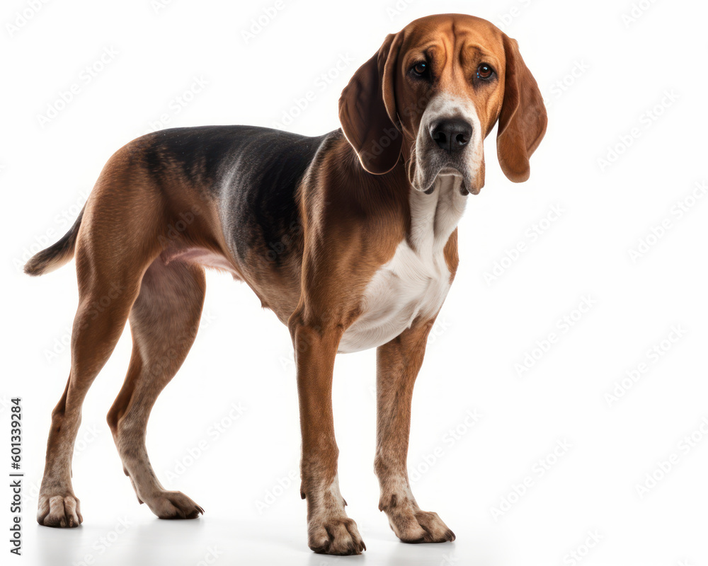 photo of hound isolated on white background. Generative AI