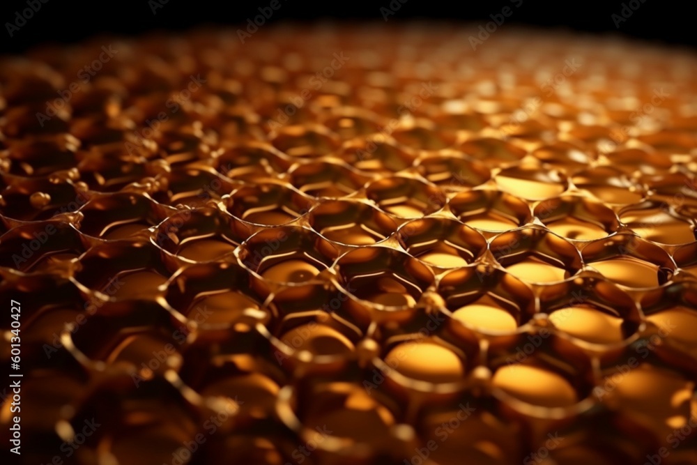 Fototapeta premium Beehive honeycomb orange background, Generative AI