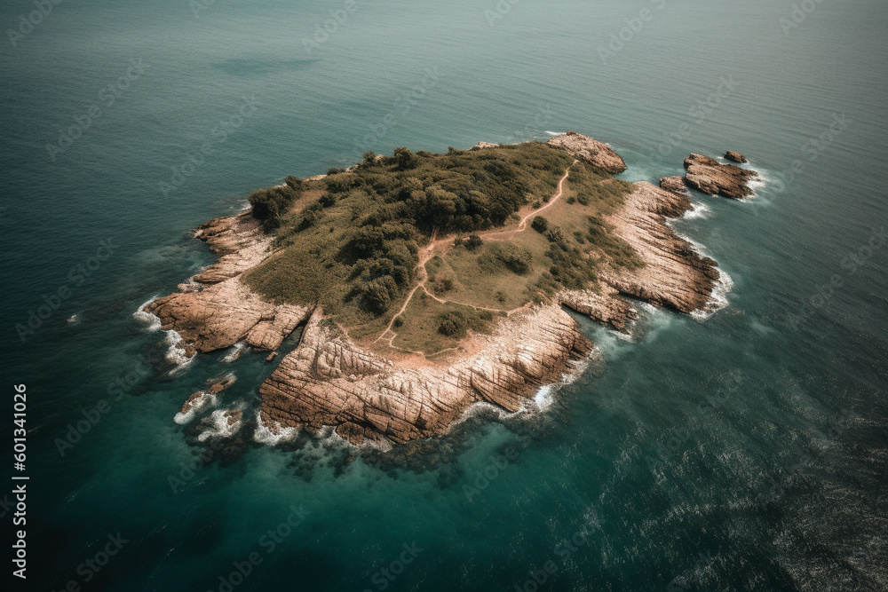 Aerial view of an island in the ocean generative AI