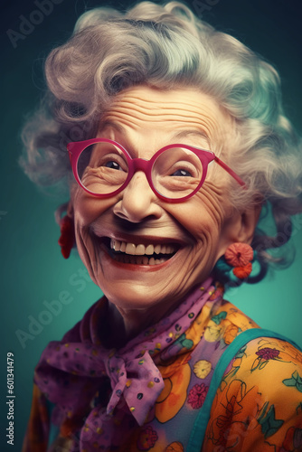 Funny portrait of an old woman. Generative Ai