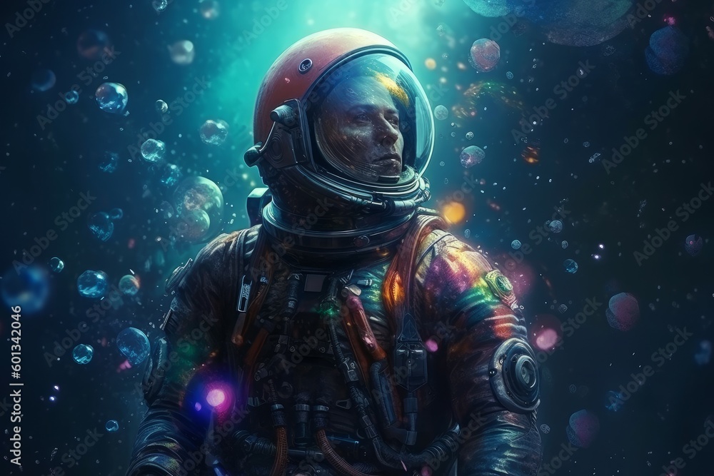 Astronaut galaxy bubbles. Generate Ai