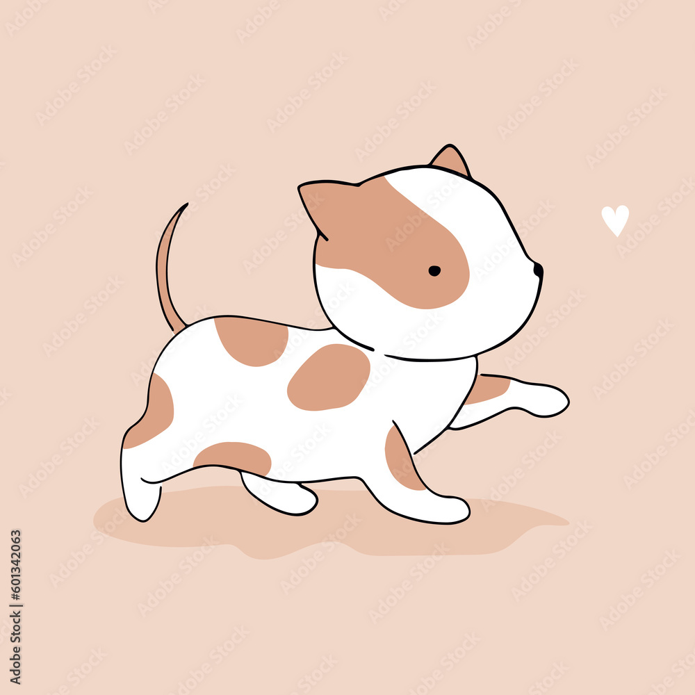 Cute Hand Drawn White-Brown Little Puppy. Sweet Baby Amstaff. Baby Dog and Flying Tiny Heart on a Beige Background. Lovely Nursery Art. Kids Room Decoration. Cute Hand Drawn White-Brown Little Puppy. Sweet Baby Amstaff. Baby Dog and Flying Tiny Heart on a Beige Background. Lovely Nursery Art. Kids Room Decoration.
