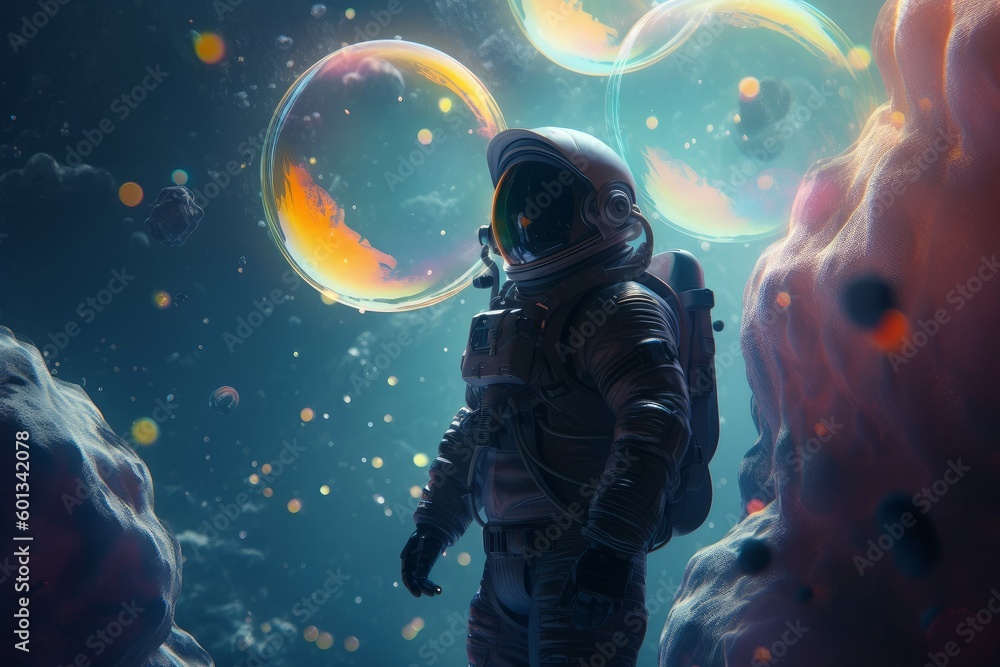Astronaut galaxy bubbles exploration. Generate Ai Astronaut galaxy bubbles exploration. Generate Ai