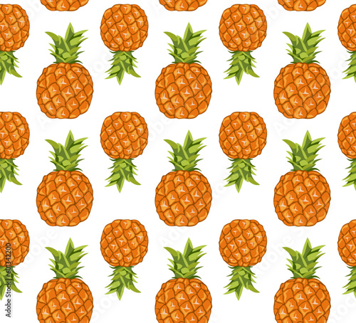 Whole pineapples of different sizes. Seamless pattern in vector. Tropical fruits. Suitable for backgrounds and prints