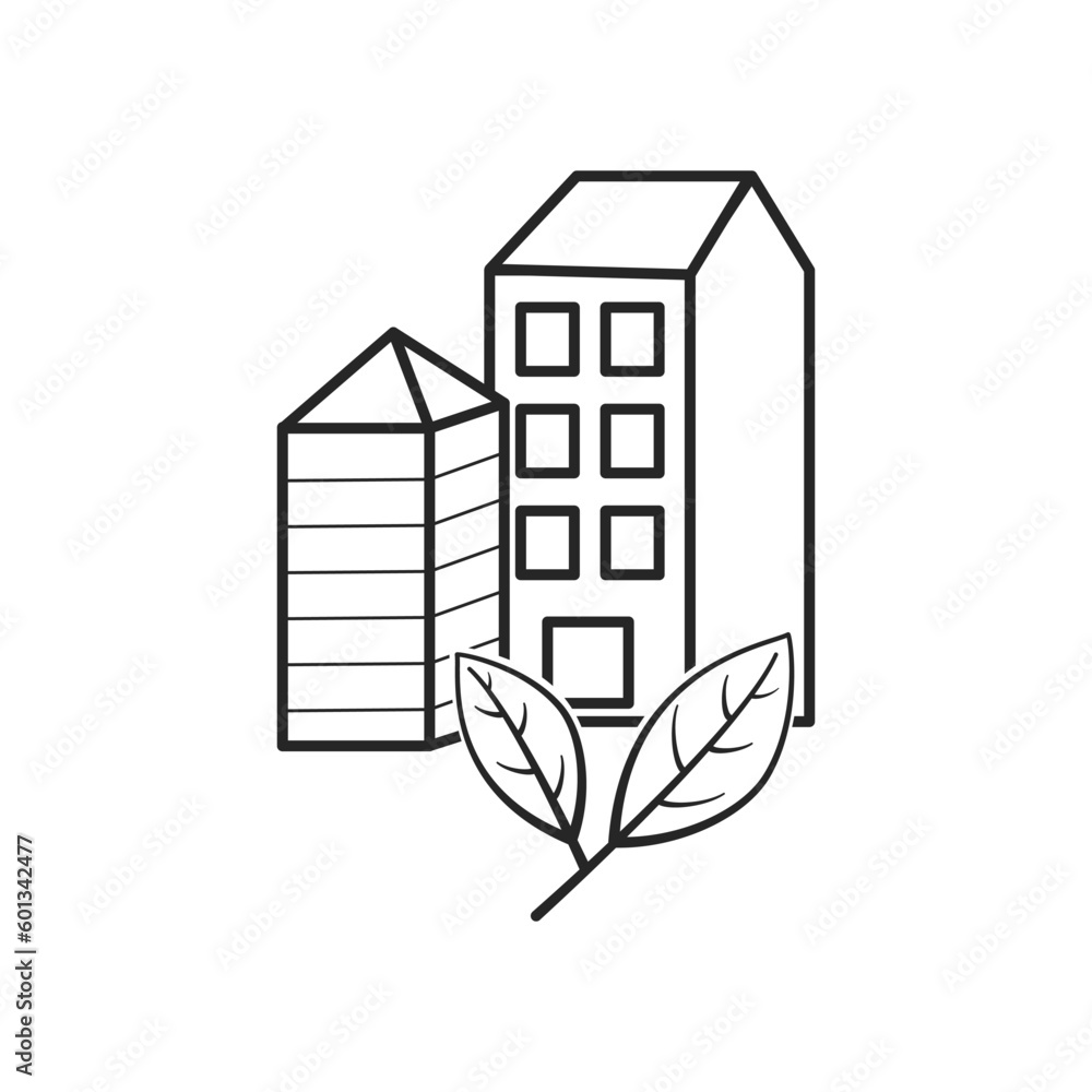 eco architecture icon, green building, ecology city, bio house, thin ...