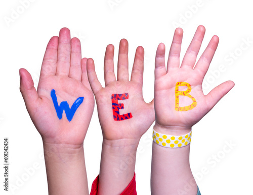 Children Hands Building Word Web, White Background