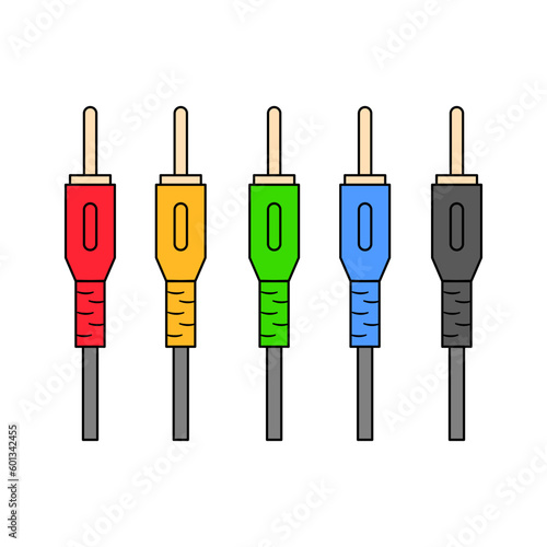 RCA plug and connector vector icon in flat style. Audio video cables Yellow, Red, green, blue and black.