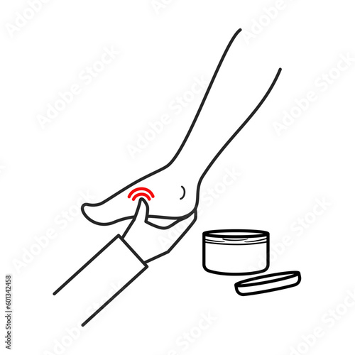 service spa for leg icon, foot massage, feet care, masseur hands, line symbol, vector illustration.