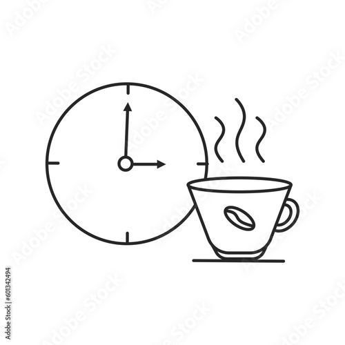 coffee break icon, time drink, cup with clock, thin line symbol, vector illustration eps 10.