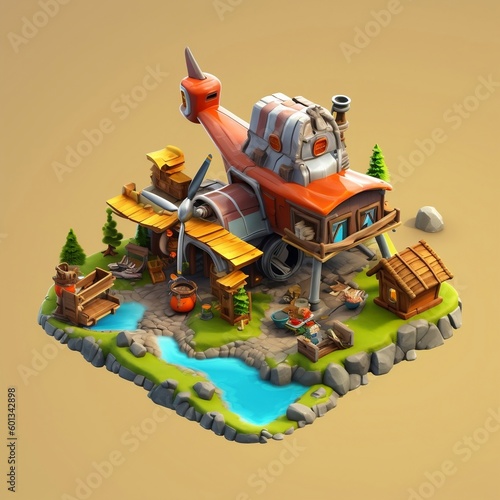 Isometric Game Asset: Clash of Clans Aircraft (3D). Generative AI