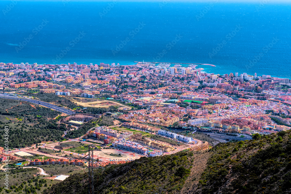 Benalmadena Spain view of town on Mediterranean sea Costa del Sol from Monte Calamorro Andalusia