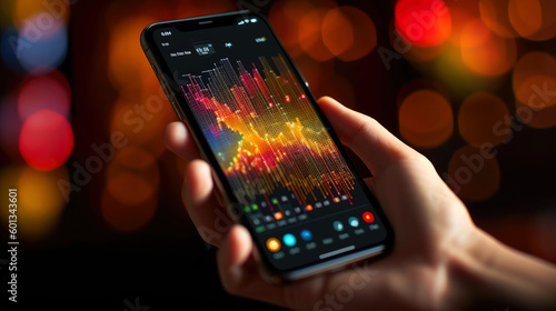 Wallpaper Mural Hand holding a smartphone and scrolling through a financial dashboard. Generative AI Torontodigital.ca