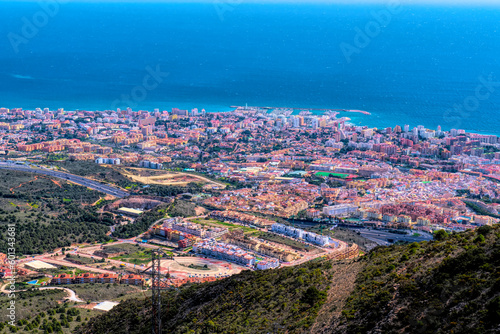 Benalmadena Spain view of town on Mediterranean sea Costa del Sol from Monte Calamorro Andalusia