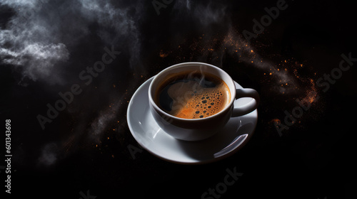 Espresso coffee with Black universe dreams planet commercial ad background with Generative AI Technology